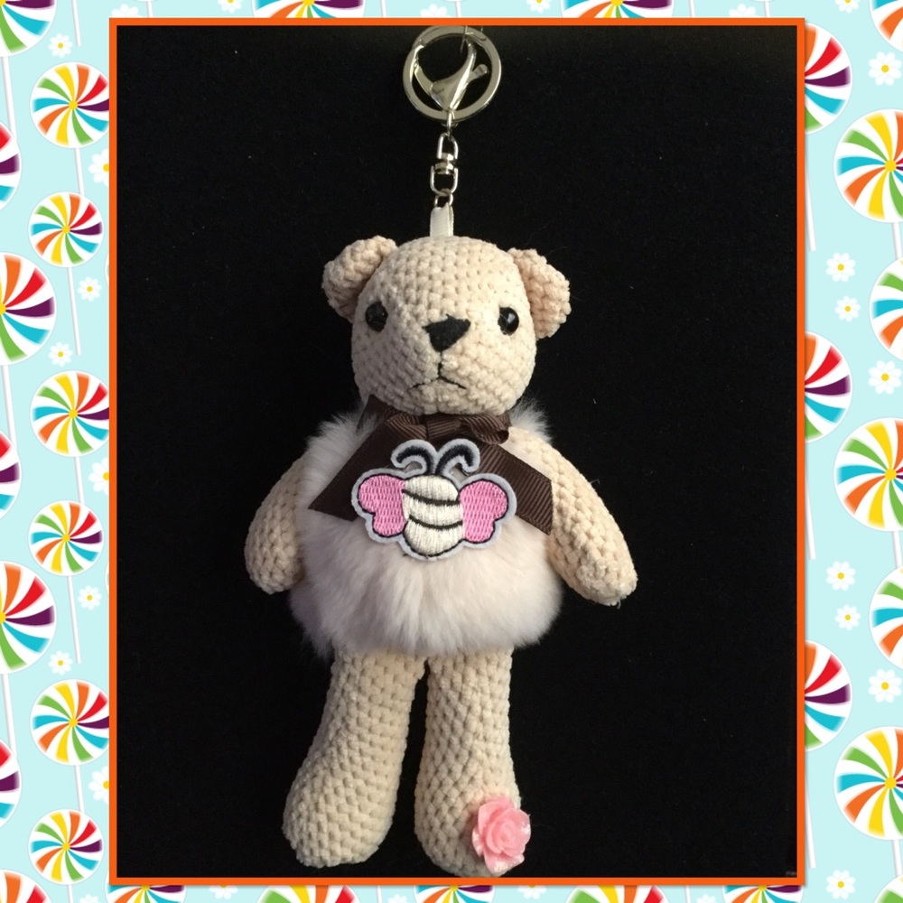 Huge faux fur Teddy Bear keychain ( bag charm )